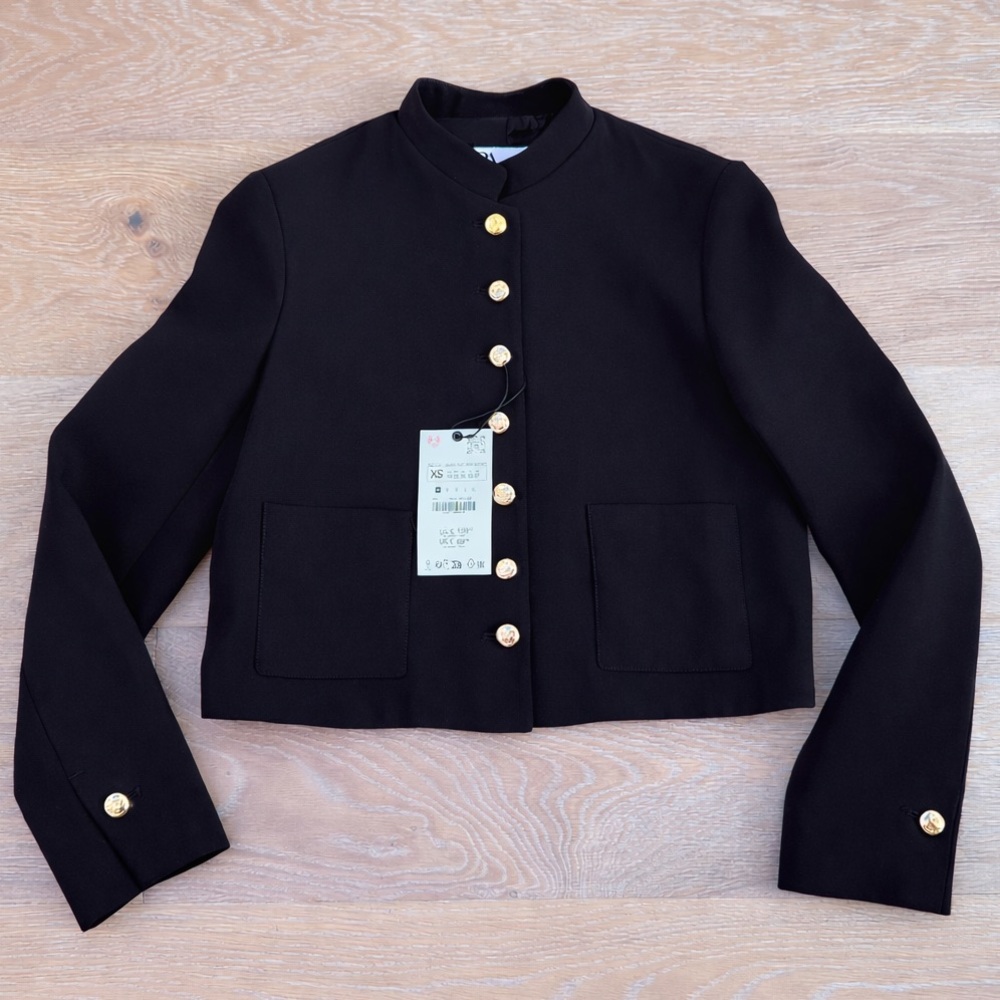 Zara Black Cropped Tailored Jacket Gold Buttons Detail Size XS Brand New 🖤 NWT
